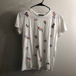 Zara T-Shirt With Sequin/Embroidered Flower Detail